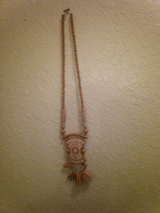 Jewelry - Boho Carved Wooden Pendant Necklace in Light Brown